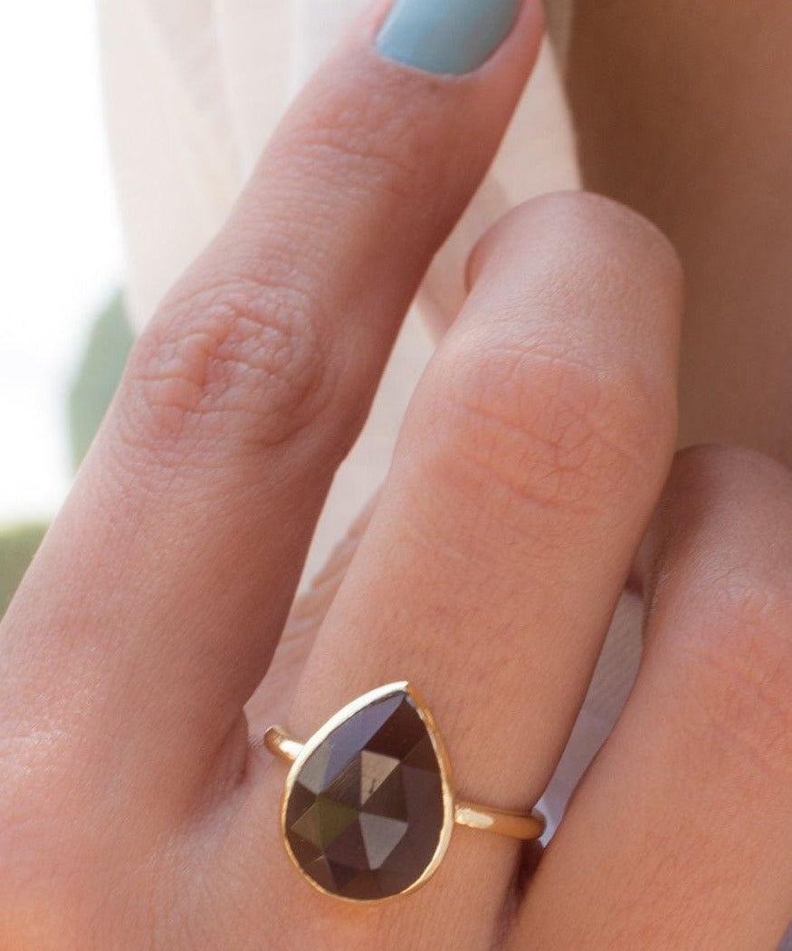 Lia Smoky Quartz Gold Ring ~ 18k Gold Plated~MR159 - Maresia Jewelry