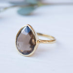 Lia Smoky Quartz Gold Ring ~ 18k Gold Plated~MR159 - Maresia Jewelry