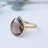 Lia Smoky Quartz Gold Ring ~ 18k Gold Plated~MR159 - Maresia Jewelry