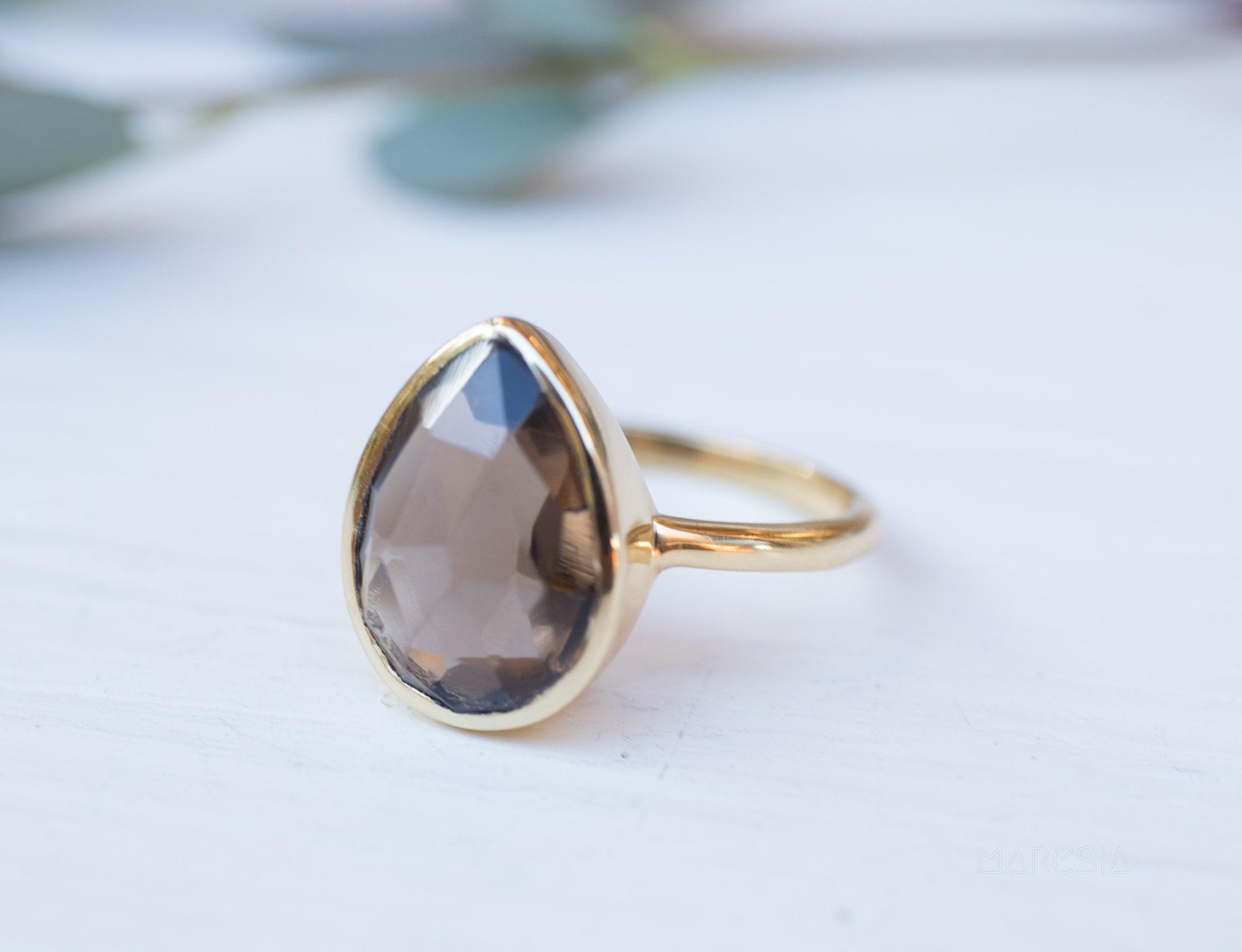 Lia Smoky Quartz Gold Ring ~ 18k Gold Plated~MR159 - Maresia Jewelry