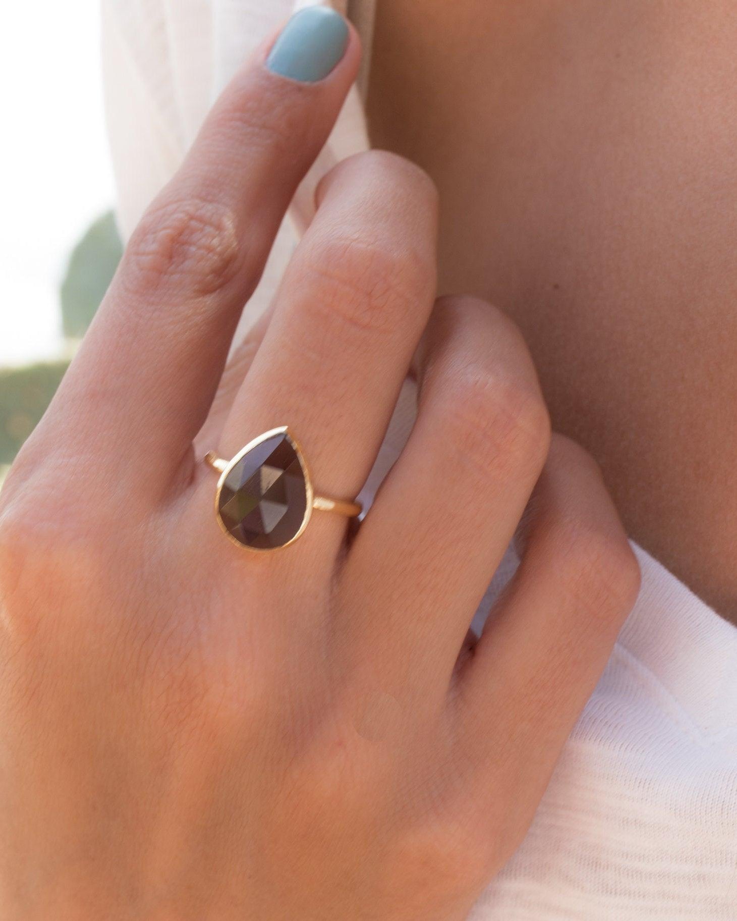 Lia Smoky Quartz Gold Ring ~ 18k Gold Plated~MR159 - Maresia Jewelry