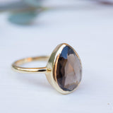 Lia Smoky Quartz Gold Ring ~ 18k Gold Plated~MR159 - Maresia Jewelry