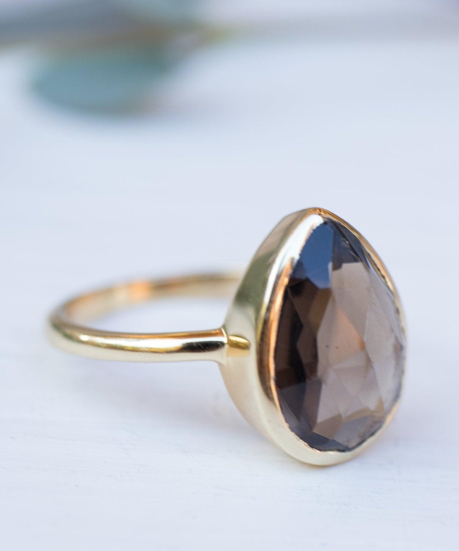 Lia Smoky Quartz Gold Ring ~ 18k Gold Plated~MR159 - Maresia Jewelry