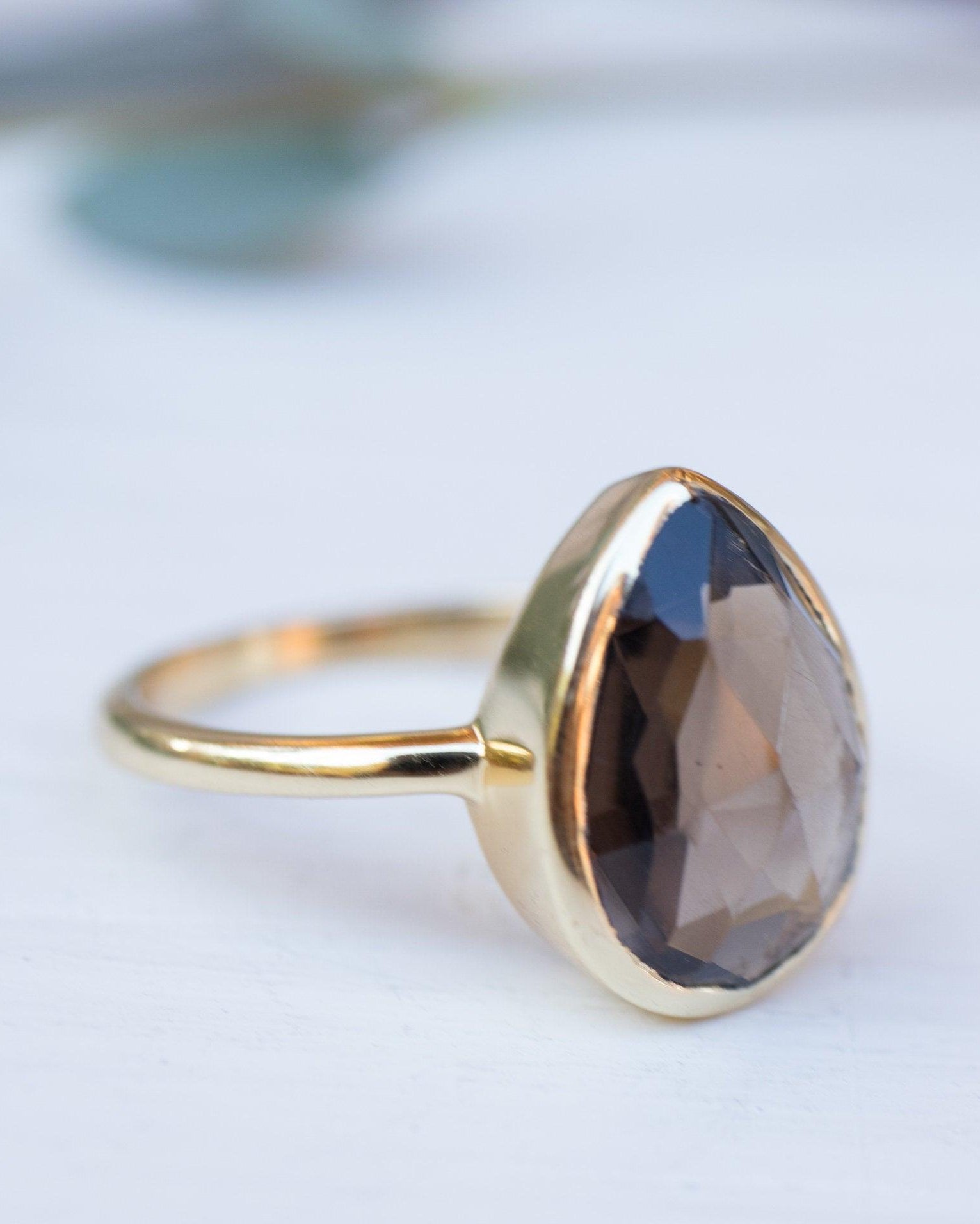 Lia Smoky Quartz Gold Ring ~ 18k Gold Plated~MR159 - Maresia Jewelry
