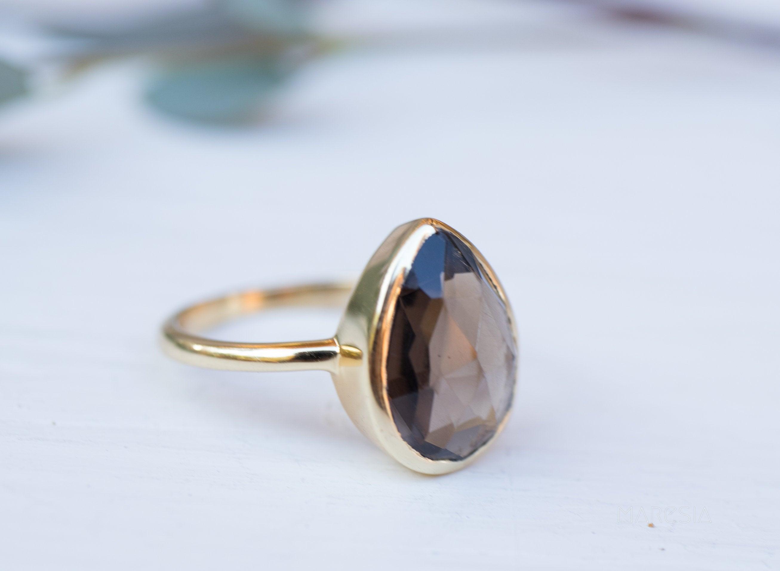 Lia Smoky Quartz Gold Ring ~ 18k Gold Plated~MR159 - Maresia Jewelry