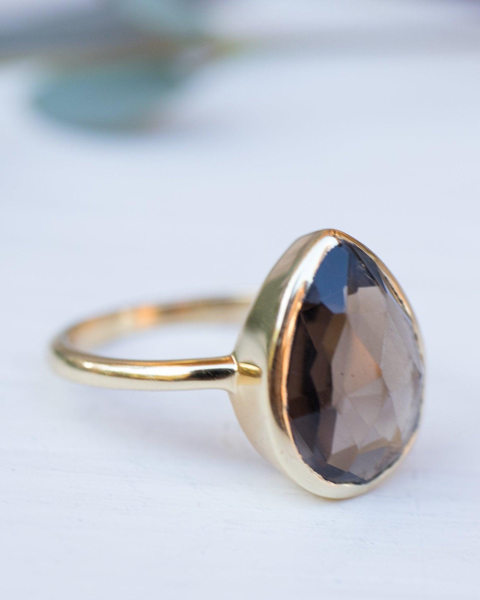 Lia Smoky Quartz Gold Ring ~ 18k Gold Plated~MR159 - Maresia Jewelry