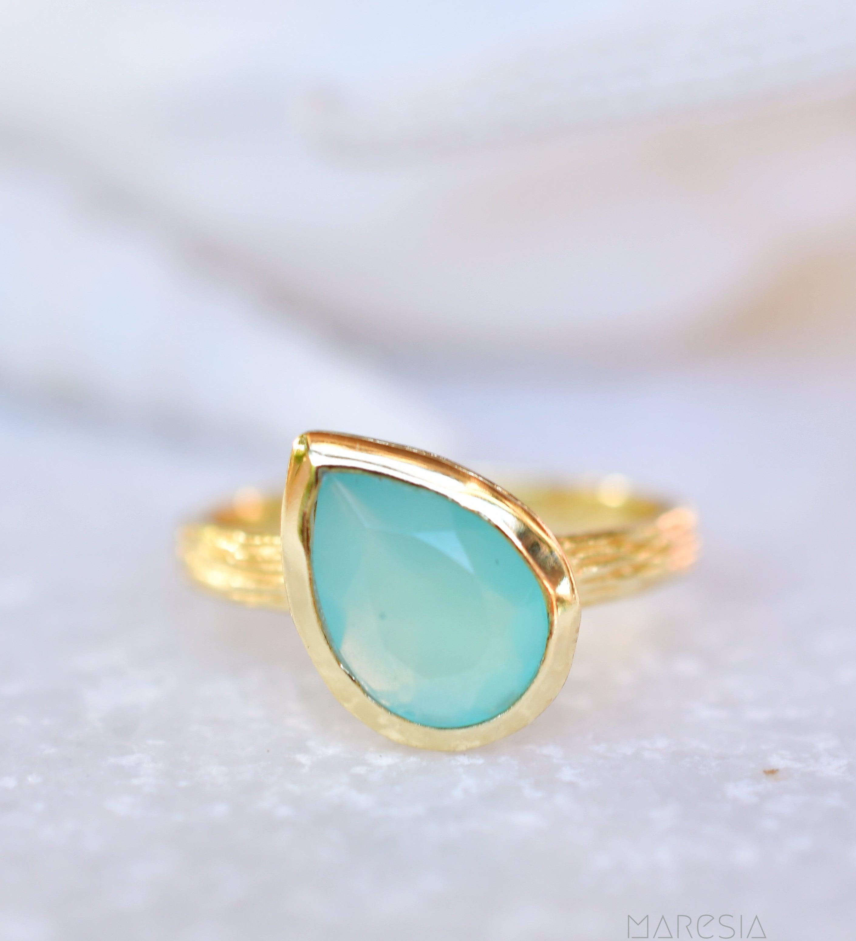 Lica Aqua Chalcedony Gold Ring ~ 18k Gold Plated ~ SMR124 - Maresia Jewelry