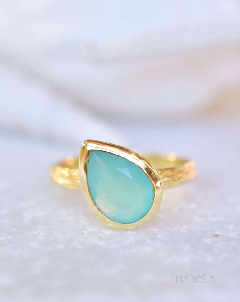 Lica Aqua Chalcedony Gold Ring ~ 18k Gold Plated ~ SMR124 - Maresia Jewelry