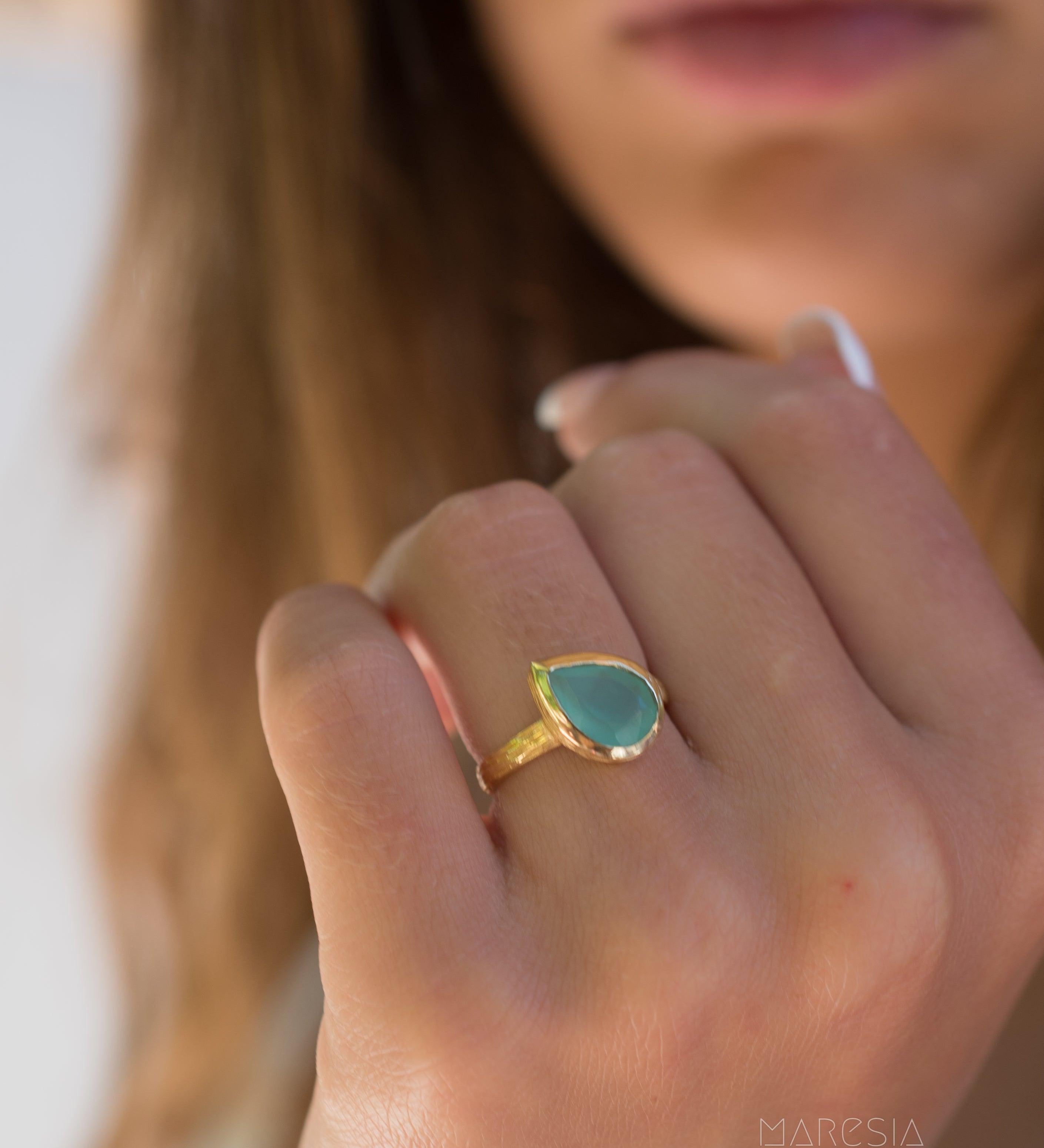 Aqua Chalcedony Gold Ring ~ 18k Gold Plated ~MR028A - Maresia Jewelry