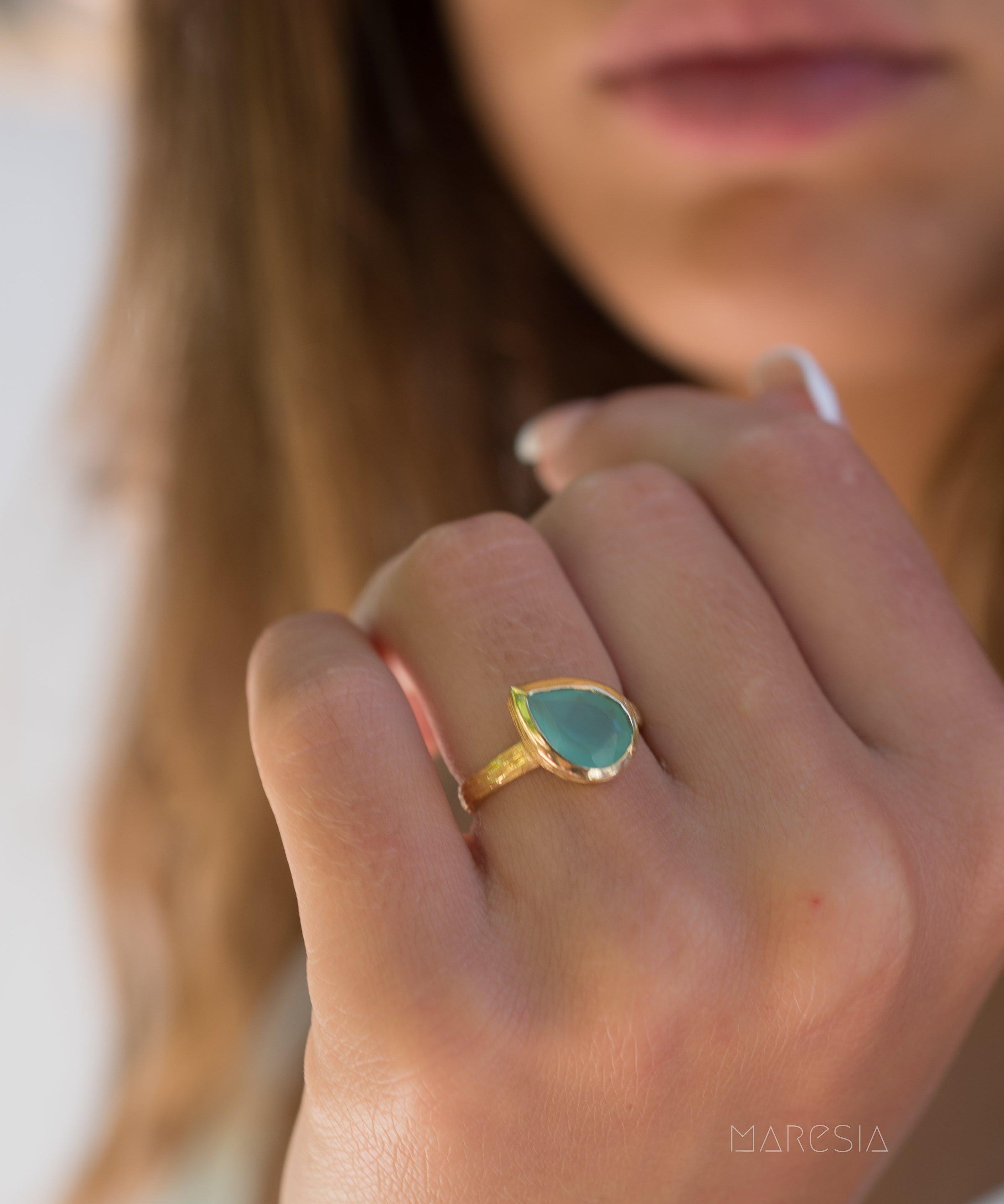 Aqua Chalcedony Gold Ring ~ 18k Gold Plated ~MR028A - Maresia Jewelry
