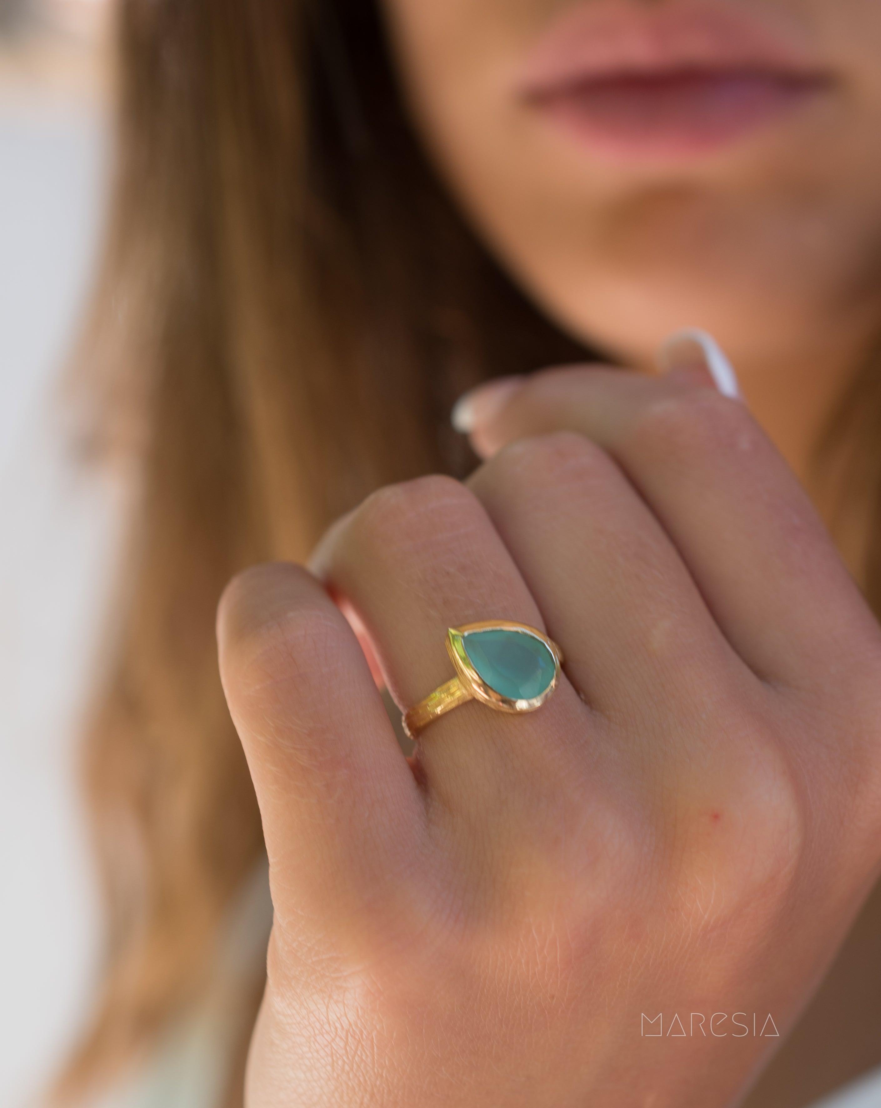 Aqua Chalcedony Gold Ring ~ 18k Gold Plated ~MR028A - Maresia Jewelry