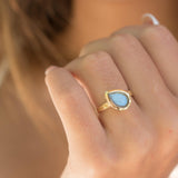 Rainbow Labradorite Tear Drop Ring ~ 18k Gold Plated ~ - Maresia Jewelry