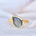 Lica Rainbow Labradorite Tear Drop Ring ~ 18k Gold Plated ~ SMR127 - Maresia Jewelry