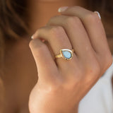 Rainbow Labradorite Tear Drop Ring ~ 18k Gold Plated ~ - Maresia Jewelry