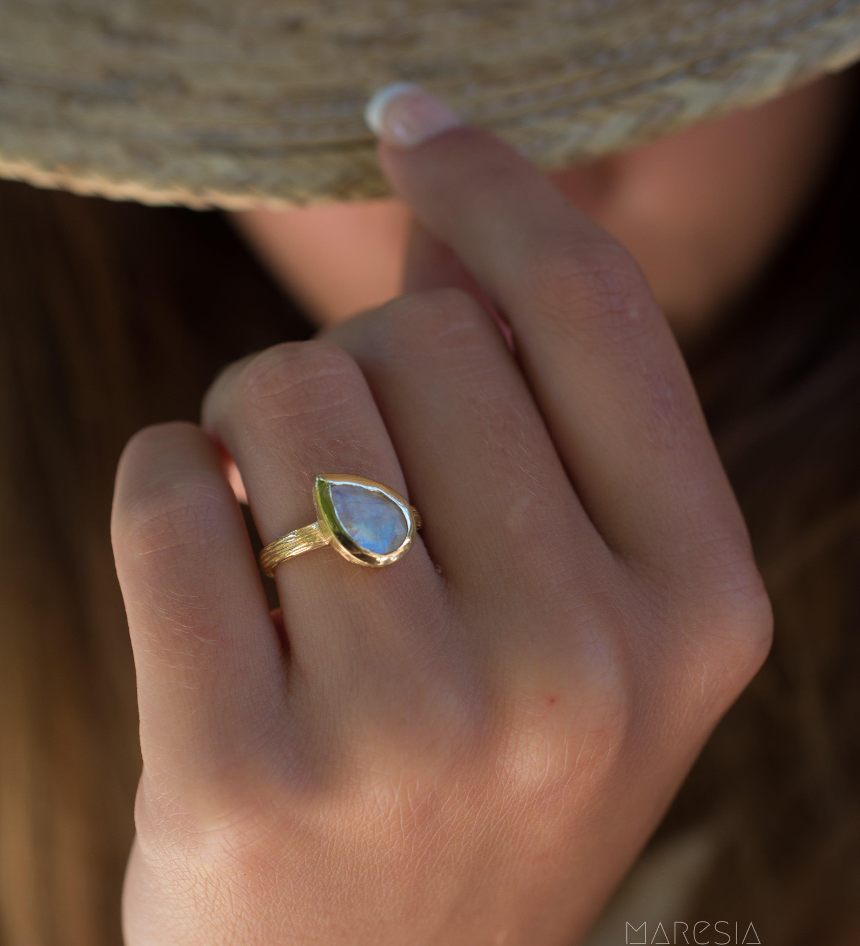 Rainbow Moonstone Ring  ~ 18k Gold Plated ~ - Maresia Jewelry