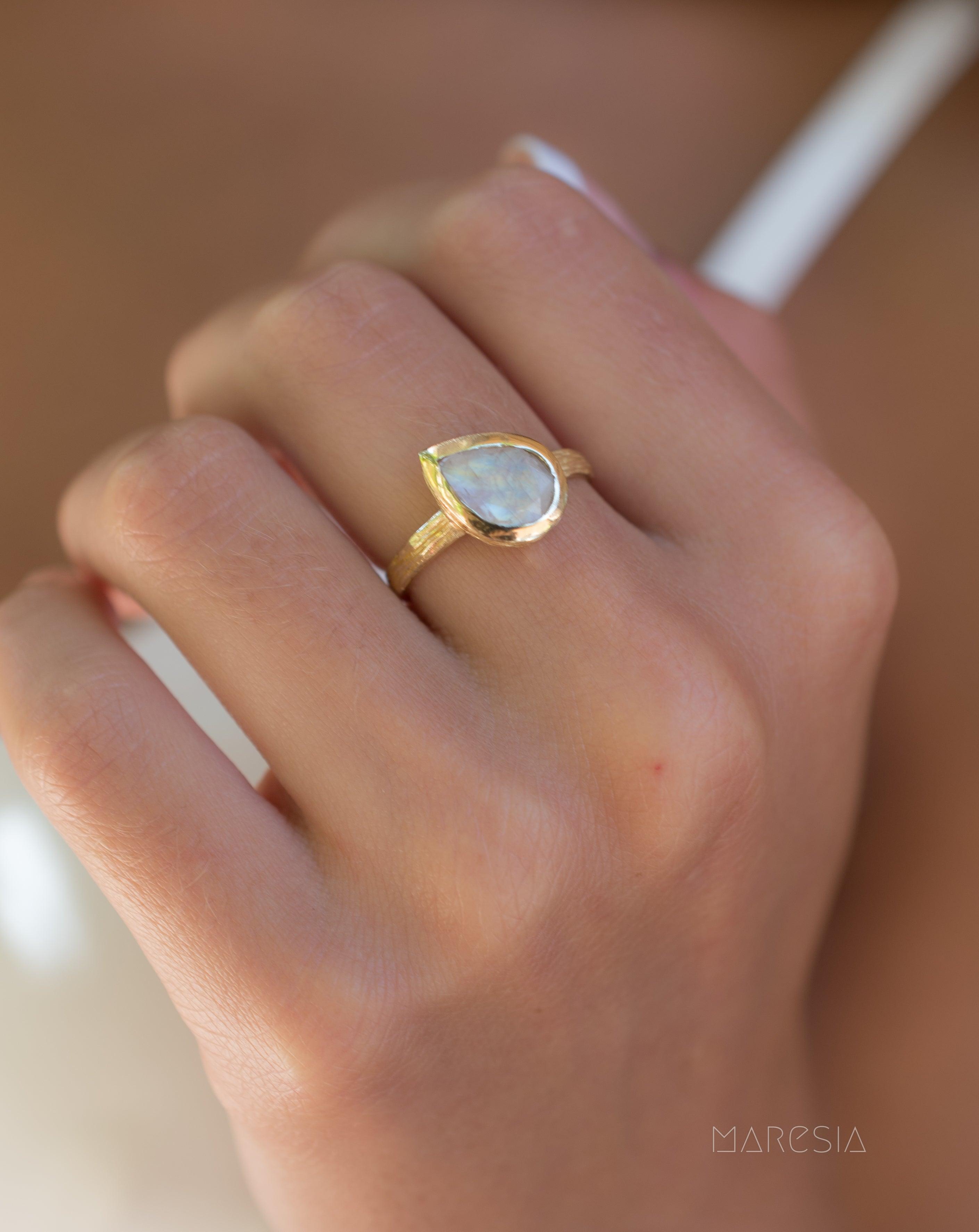 Rainbow Moonstone Ring  ~ 18k Gold Plated ~ - Maresia Jewelry