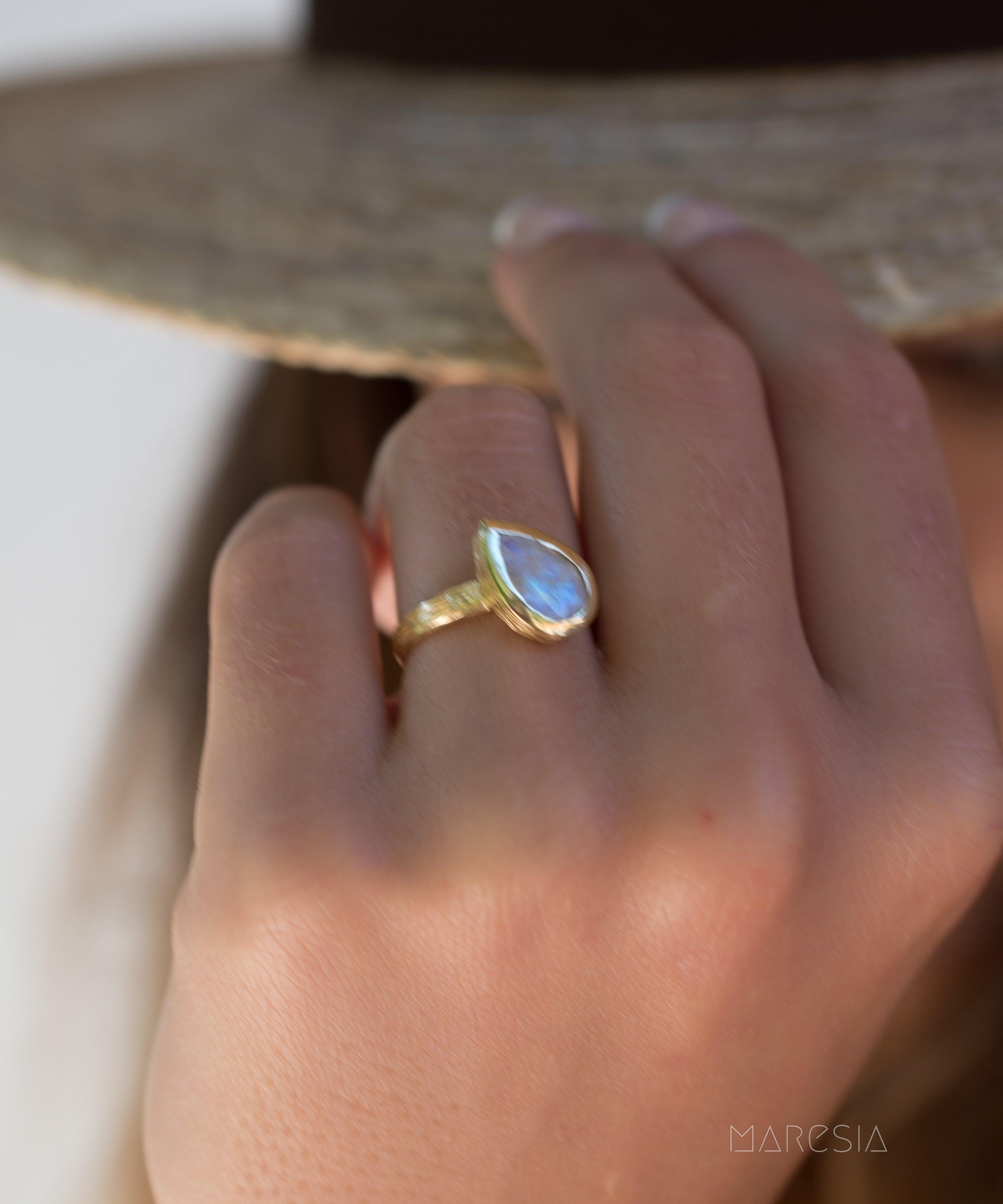 Rainbow Moonstone Ring  ~ 18k Gold Plated ~ - Maresia Jewelry
