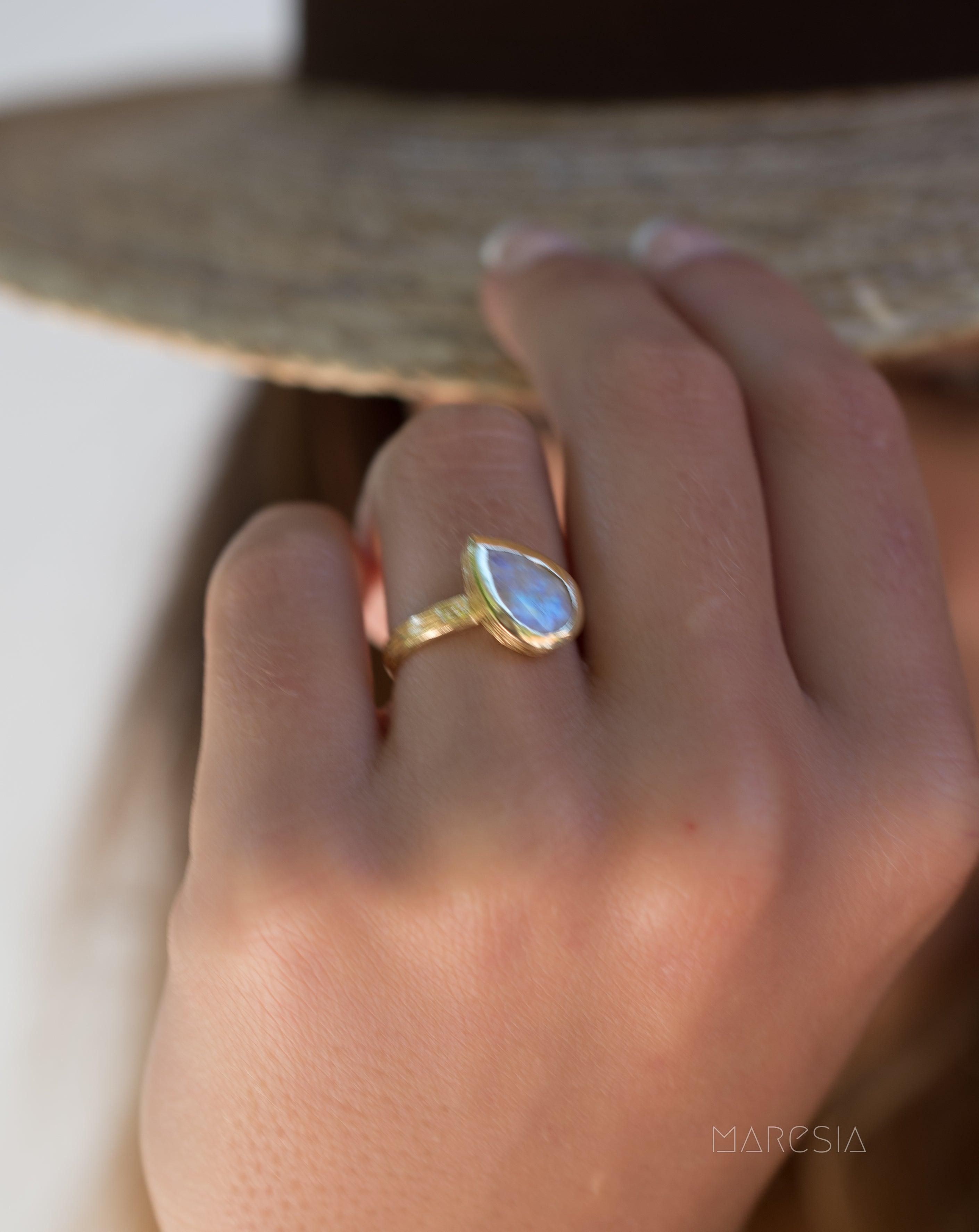 Rainbow Moonstone Ring  ~ 18k Gold Plated ~ - Maresia Jewelry
