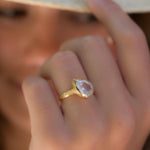 Rose Quartz Tear Drop Gold Ring ~ 18k Gold Plated ~ - Maresia Jewelry