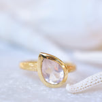 Lica Rose Quartz Tear Drop Gold Ring ~ 18k Gold Plated ~ SMR126 - Maresia Jewelry
