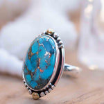 Copper Turquoise Ring ~ Mix metals ~ oval shape ~Sterling Silver 925 and brass ~ Handmade ~ Gemstone ~ Statement~ December Birthstone~ MR291