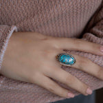 Copper Turquoise Ring ~ Mix metals ~ oval shape ~Sterling Silver 925 and brass ~ Handmade ~ Gemstone ~ Statement~ December Birthstone~ MR291