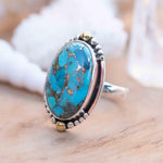 Copper Turquoise Ring ~ Mix metals ~ oval shape ~Sterling Silver 925 and brass ~ Handmade ~ Gemstone ~ Statement~ December Birthstone~ MR291