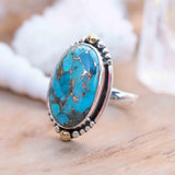 Copper Turquoise Ring ~ Mix metals ~ oval shape ~Sterling Silver 925 and brass ~ Handmade ~ Gemstone ~ Statement~ December Birthstone~ MR291