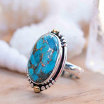 Copper Turquoise Ring ~ Mix metals ~ oval shape ~Sterling Silver 925 and brass ~ Handmade ~ Gemstone ~ Statement~ December Birthstone~ MR291