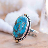 Copper Turquoise Ring ~ Mix metals ~ oval shape ~Sterling Silver 925 and brass ~ Handmade ~ Gemstone ~ Statement~ December Birthstone~ MR291