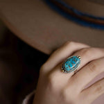 Copper Turquoise Ring ~ Mix metals ~ oval shape ~Sterling Silver 925 and brass ~ Handmade ~ Gemstone ~ Statement~ December Birthstone~ MR291