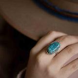 Copper Turquoise Ring ~ Mix metals ~ oval shape ~Sterling Silver 925 and brass ~ Handmade ~ Gemstone ~ Statement~ December Birthstone~ MR291