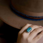Copper Turquoise Ring ~ Mix metals ~ oval shape ~Sterling Silver 925 and brass ~ Handmade ~ Gemstone ~ Statement~ December Birthstone~ MR291
