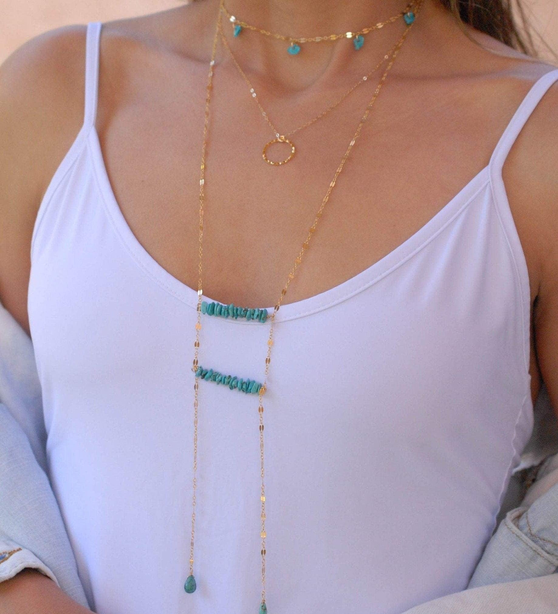 Long Turquoise Necklace ~ Sterling Silver 925 or Gold Filled - Maresia Jewelry