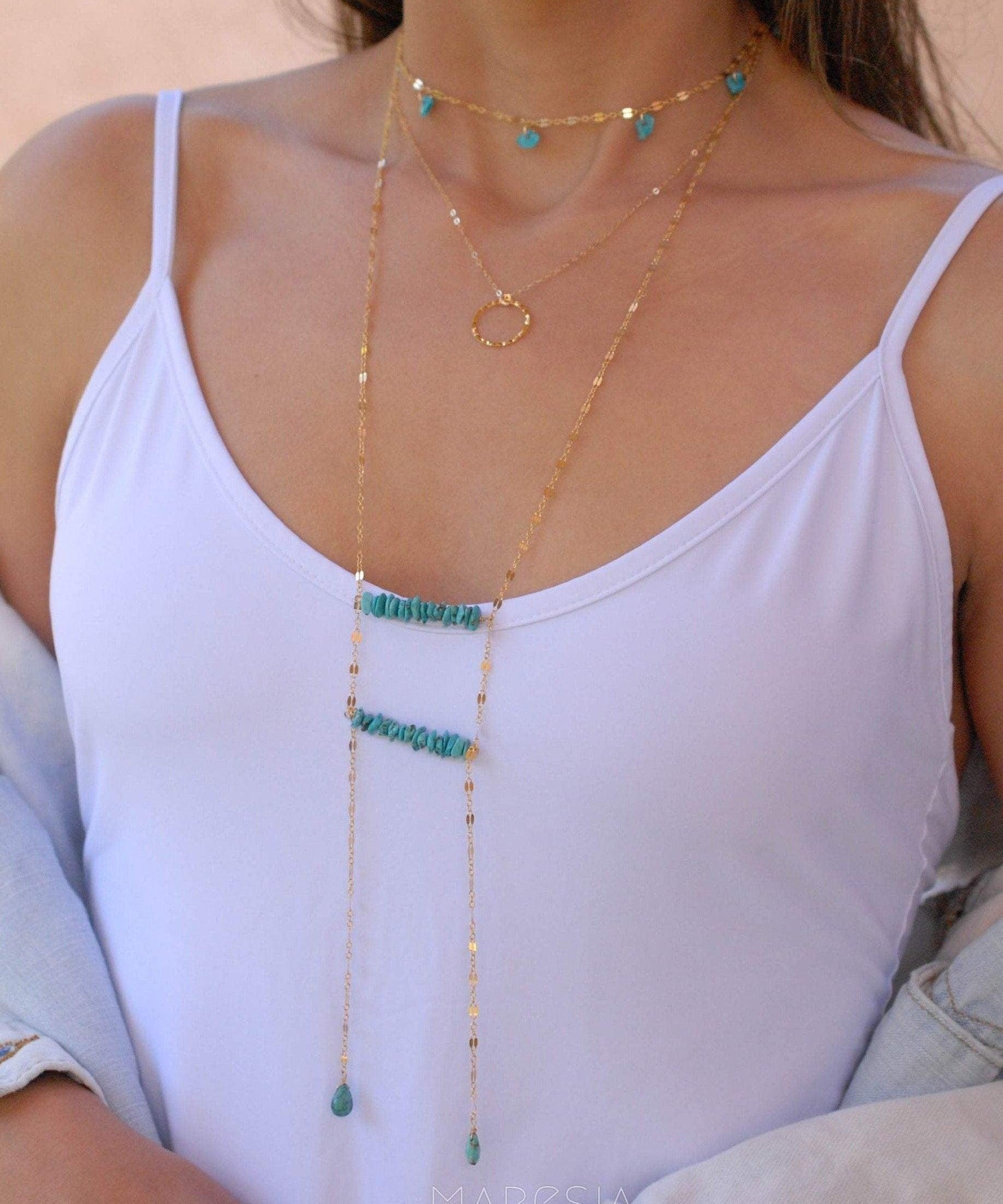 Long Turquoise Necklace ~ Sterling Silver 925 or Gold Filled - Maresia Jewelry