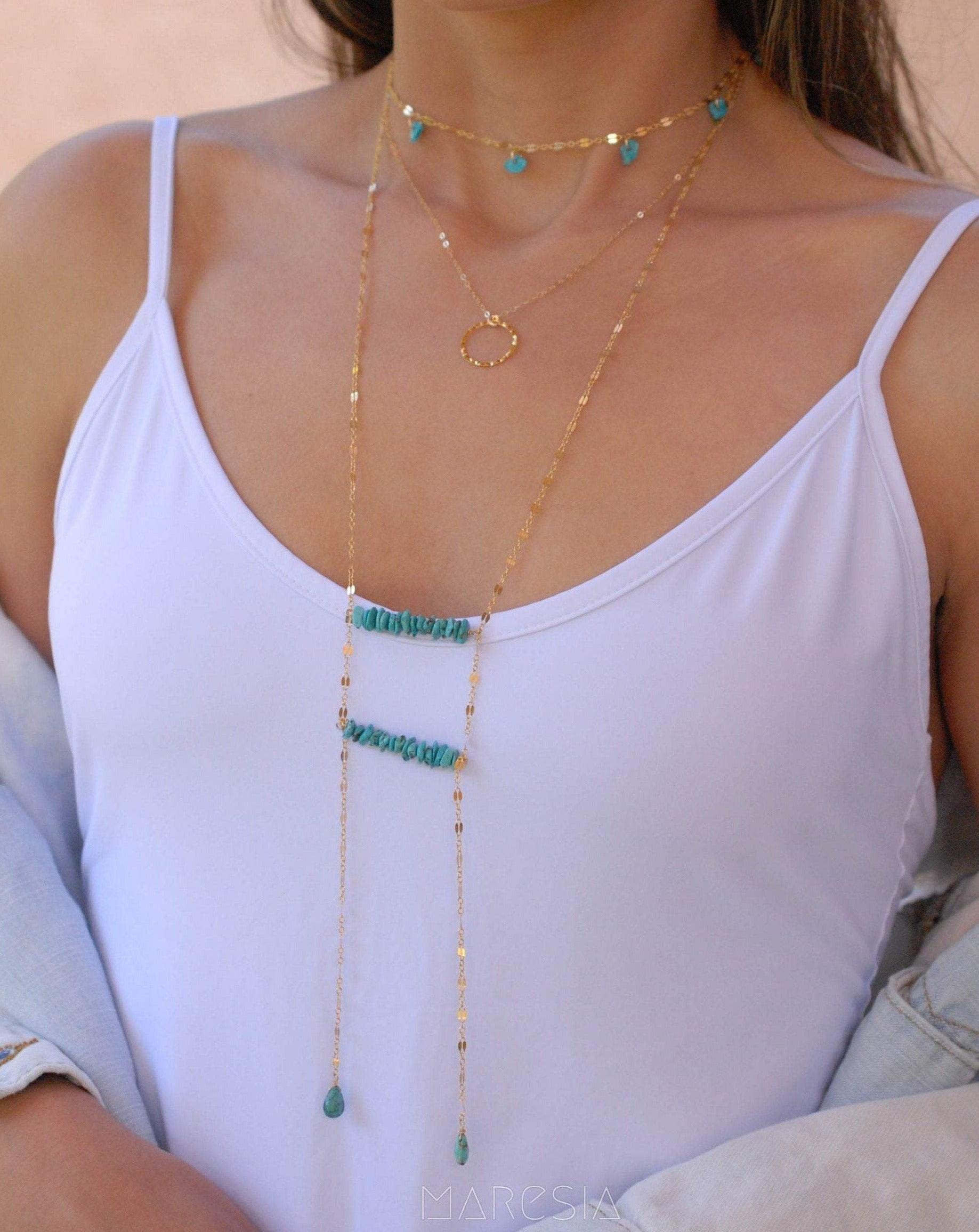 Long Turquoise Necklace ~ Sterling Silver 925 or Gold Filled - Maresia Jewelry