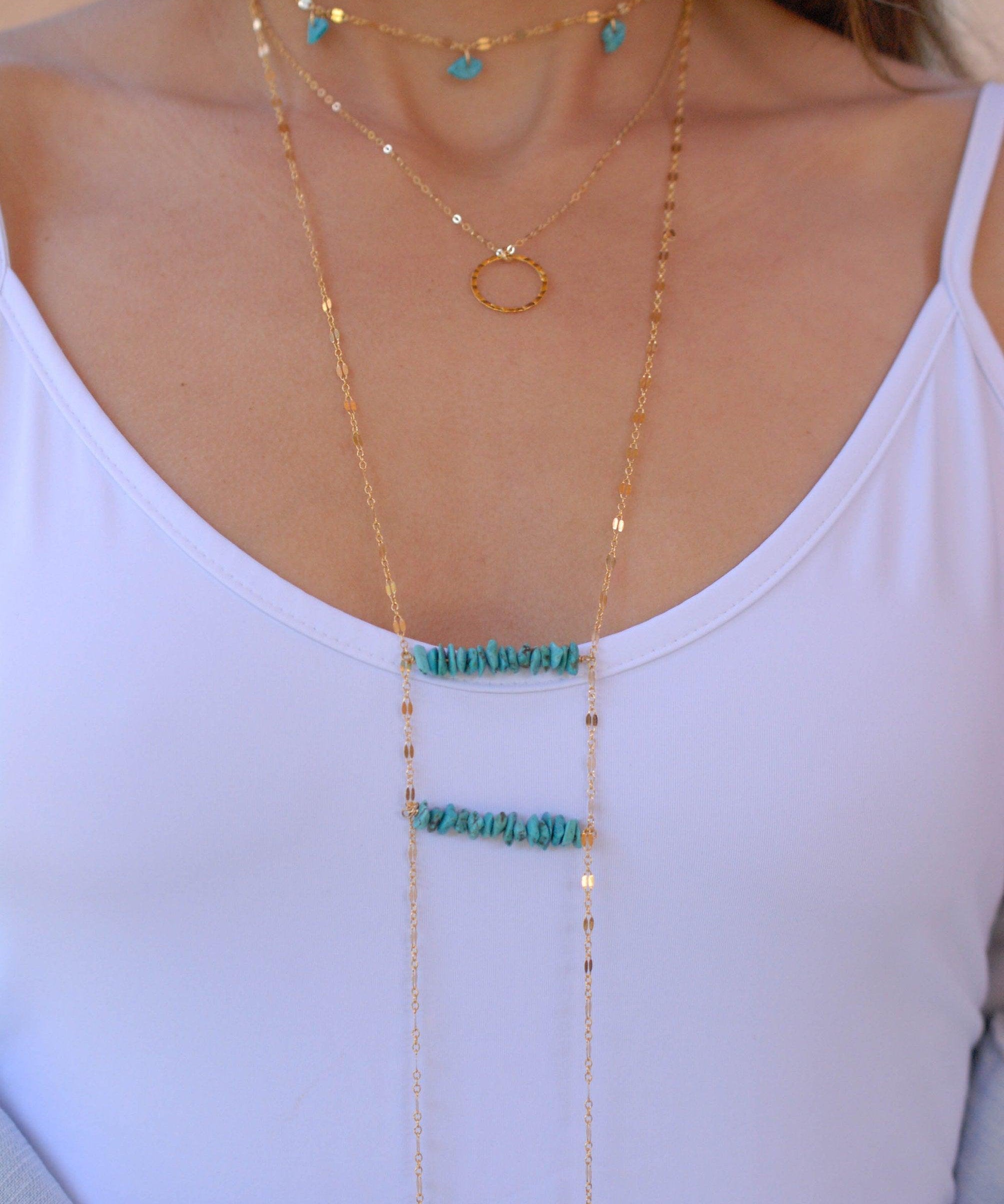 Long Turquoise Necklace ~ Sterling Silver 925 or Gold Filled - Maresia Jewelry