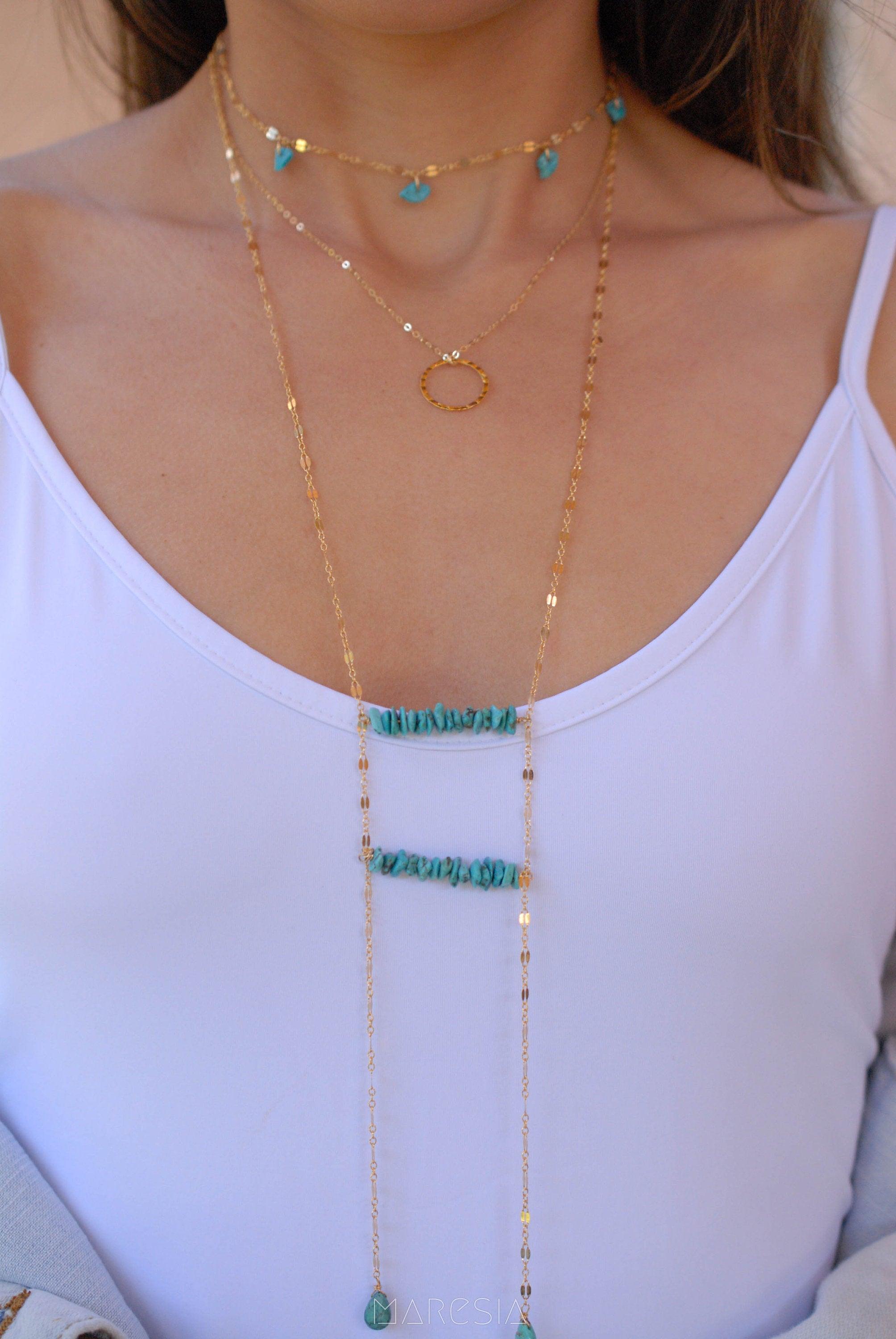 Long Turquoise Necklace ~ Sterling Silver 925 or Gold Filled - Maresia Jewelry