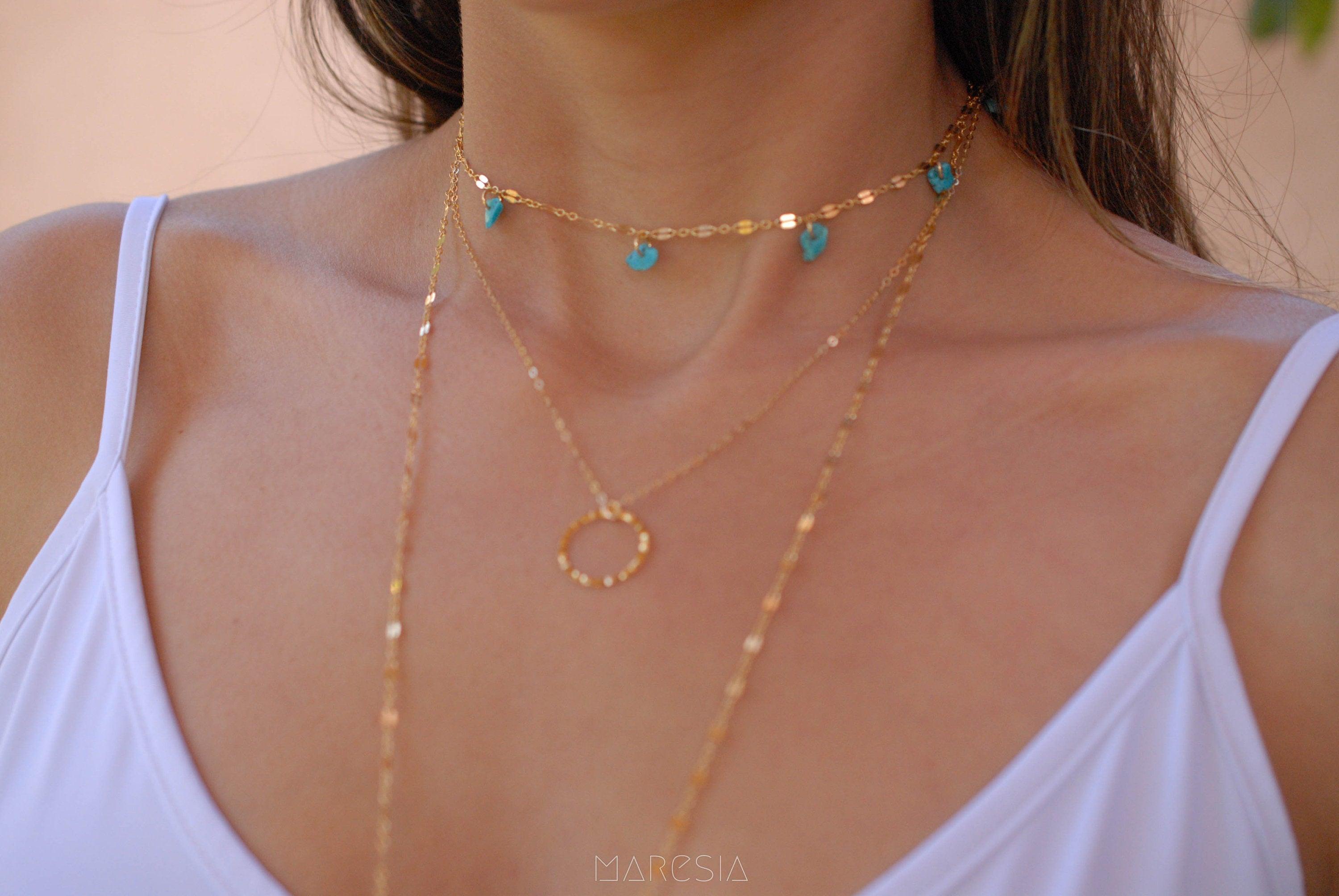 Long Turquoise Necklace ~ Sterling Silver 925 or Gold Filled - Maresia Jewelry
