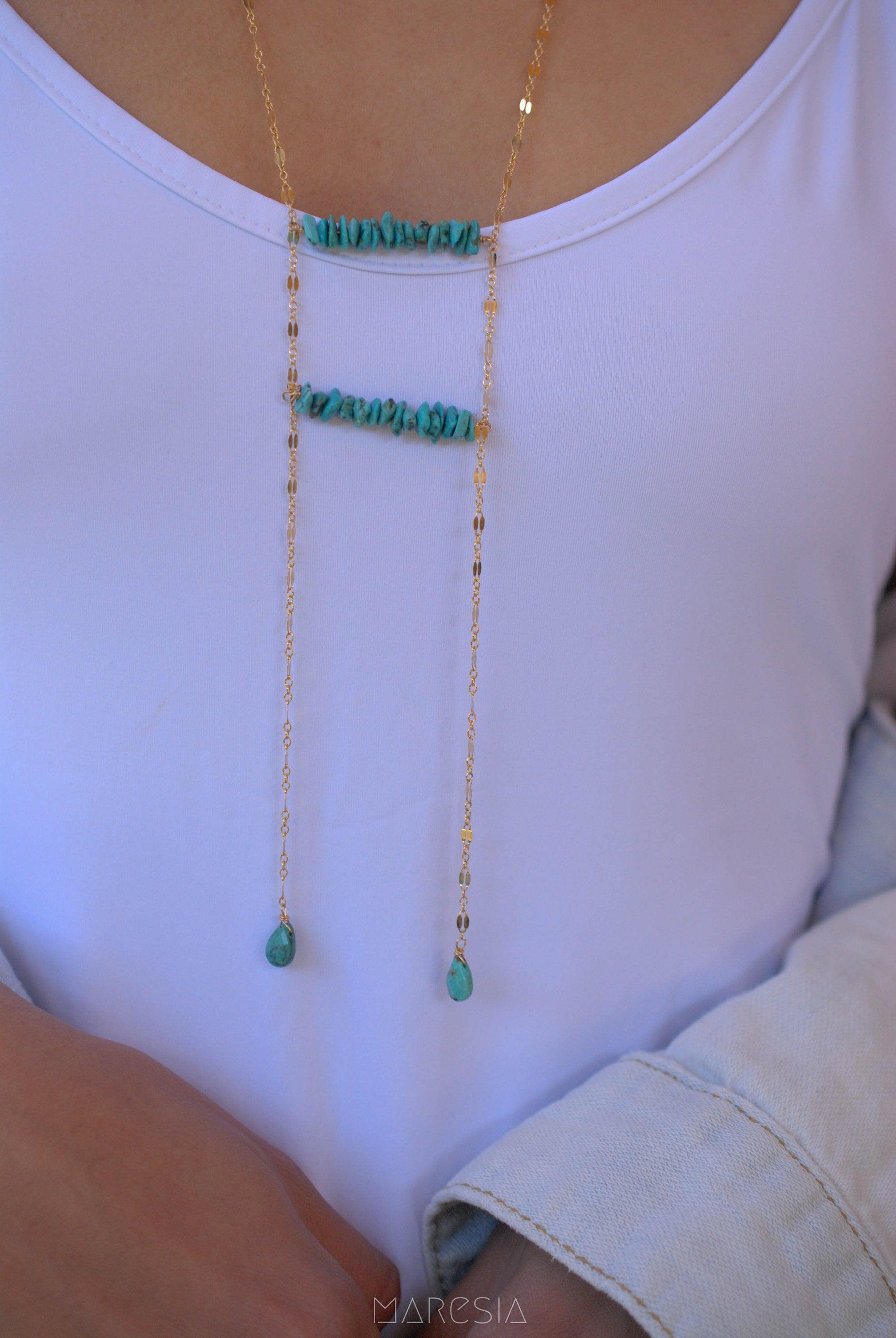 Long Turquoise Necklace ~ Sterling Silver 925 or Gold Filled - Maresia Jewelry