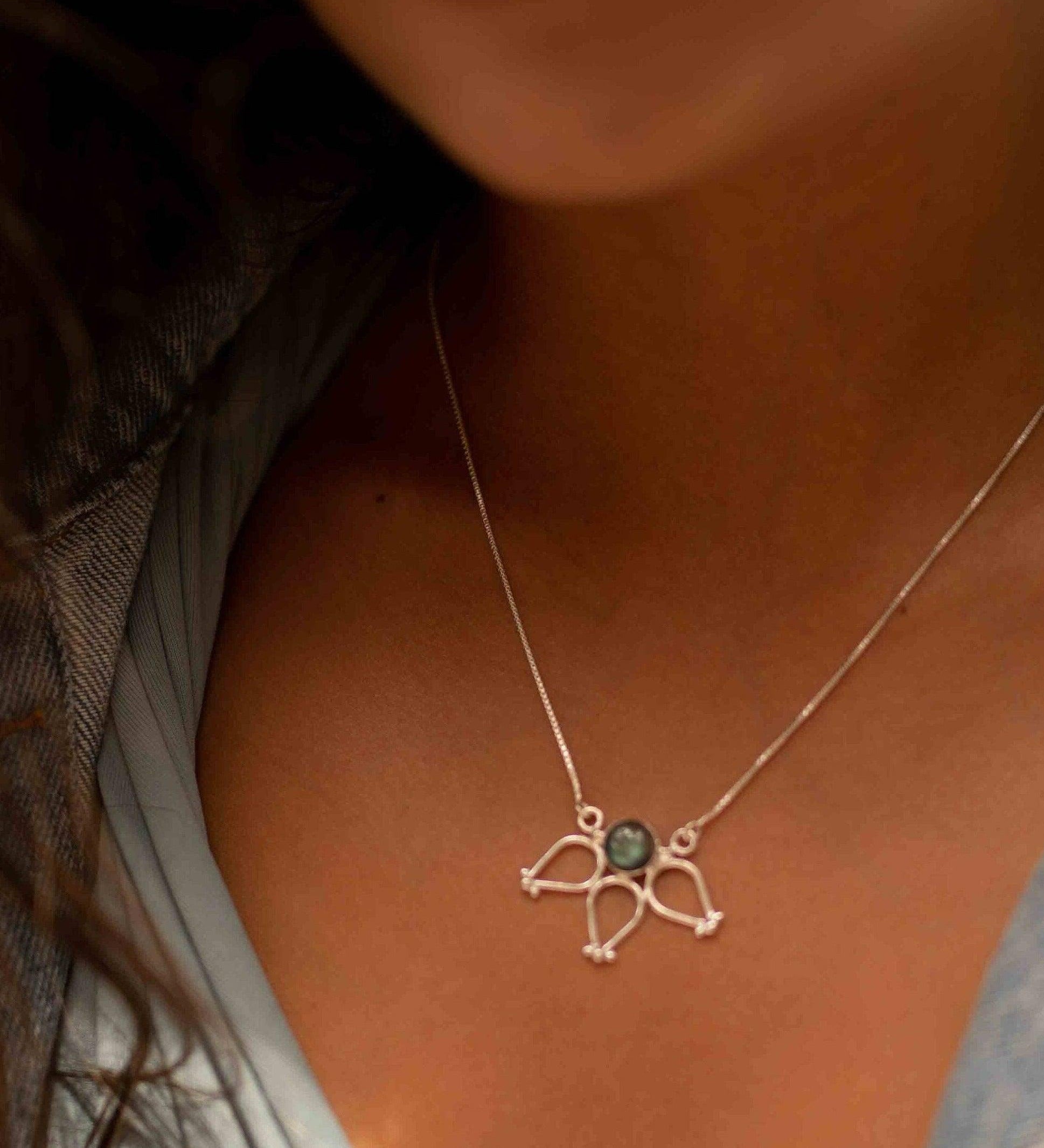 Labradorite Lotus Flower Necklace ~ Sterling Silver 925 ~Jewelry  ~ Minimalist~ Handmade~ Thin Chain~ Delicate ~Layered ~ MN075