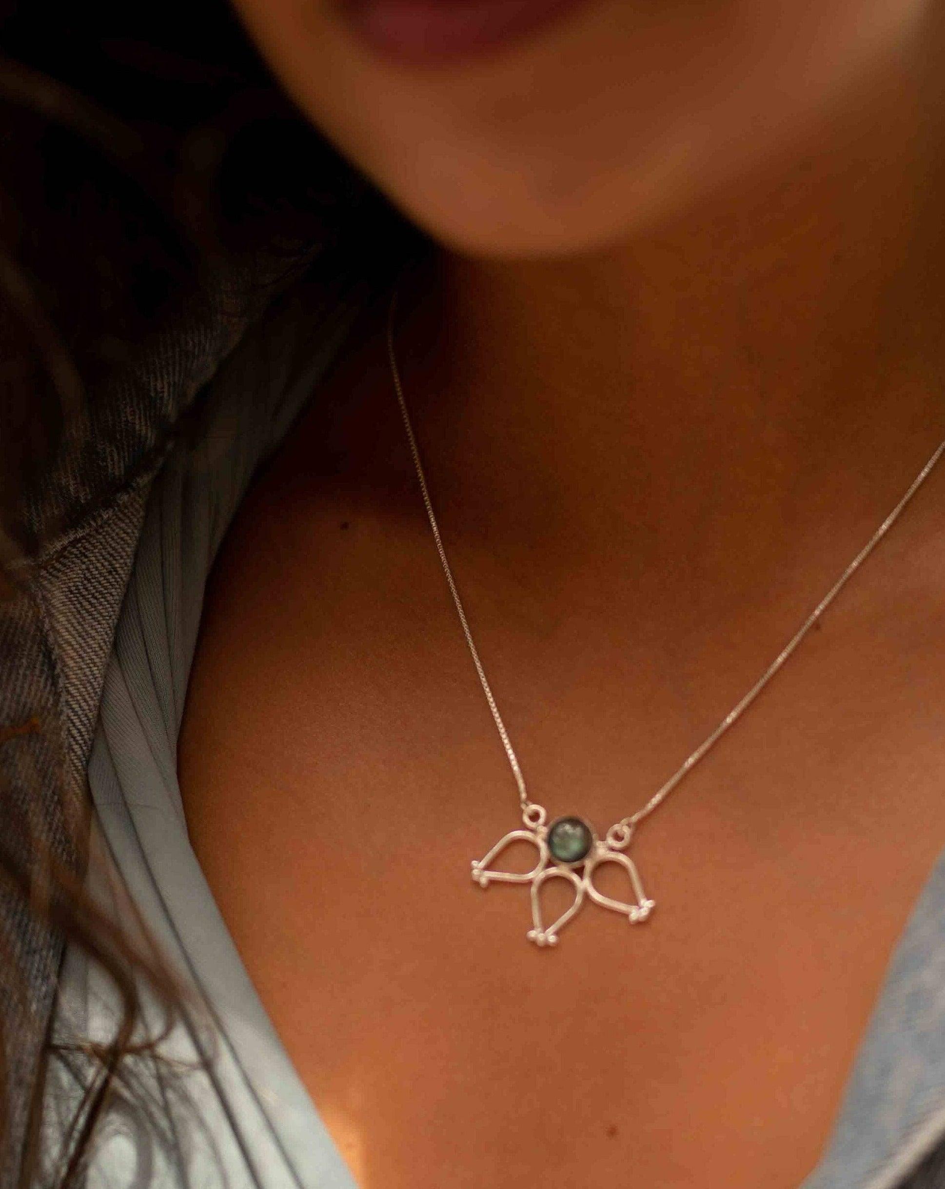 Labradorite Lotus Flower Necklace ~ Sterling Silver 925 ~Jewelry  ~ Minimalist~ Handmade~ Thin Chain~ Delicate ~Layered ~ MN075