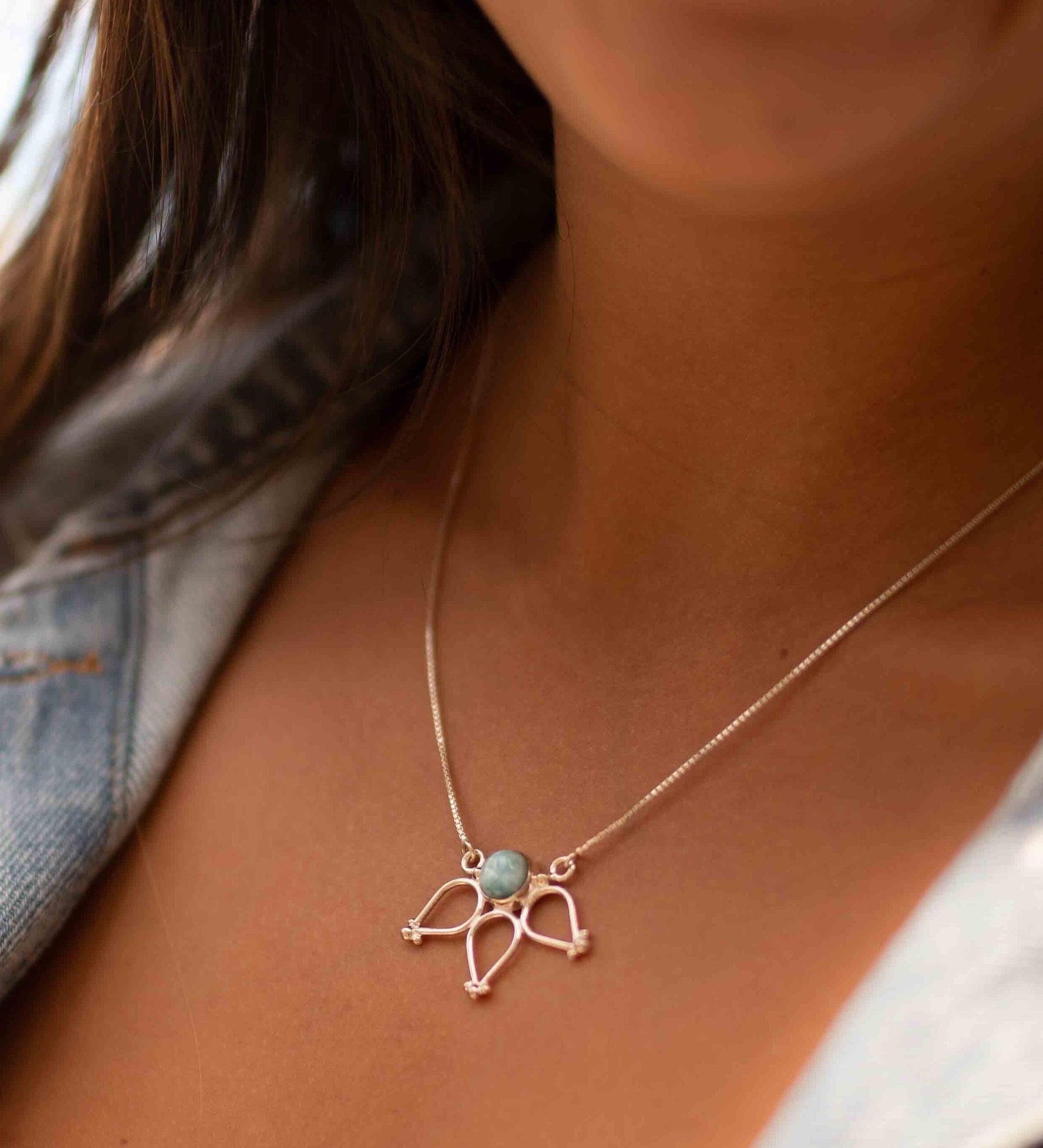 Larimar Lotus Flower Necklace ~ Sterling Silver 925 ~Jewelry  ~ Minimalist~ Handmade~ Thin Chain~ Delicate ~Layered ~ MN076