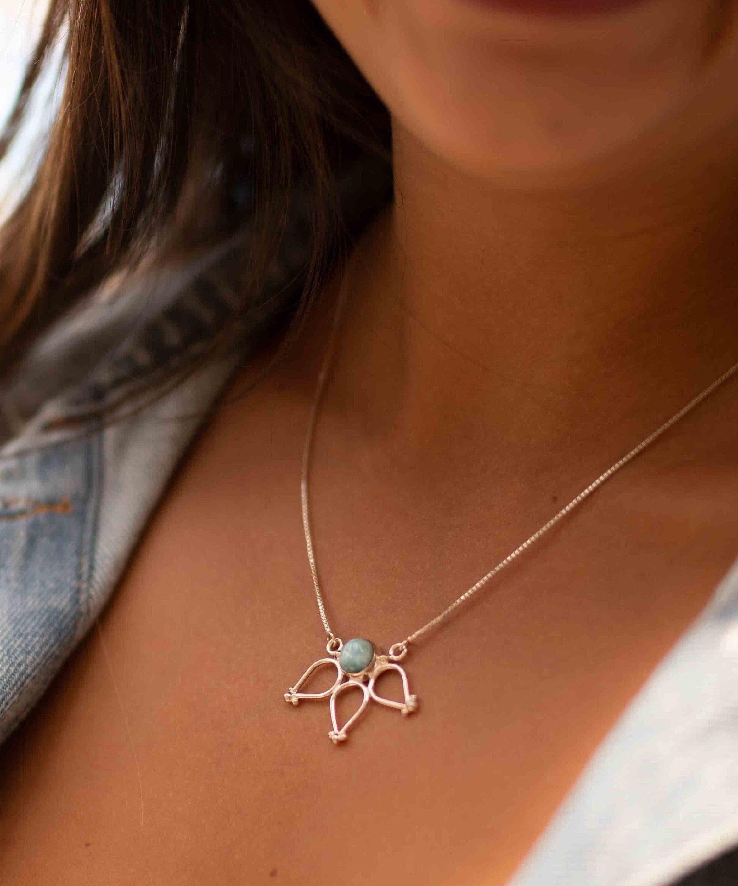 Larimar Lotus Flower Necklace ~ Sterling Silver 925 ~Jewelry  ~ Minimalist~ Handmade~ Thin Chain~ Delicate ~Layered ~ MN076