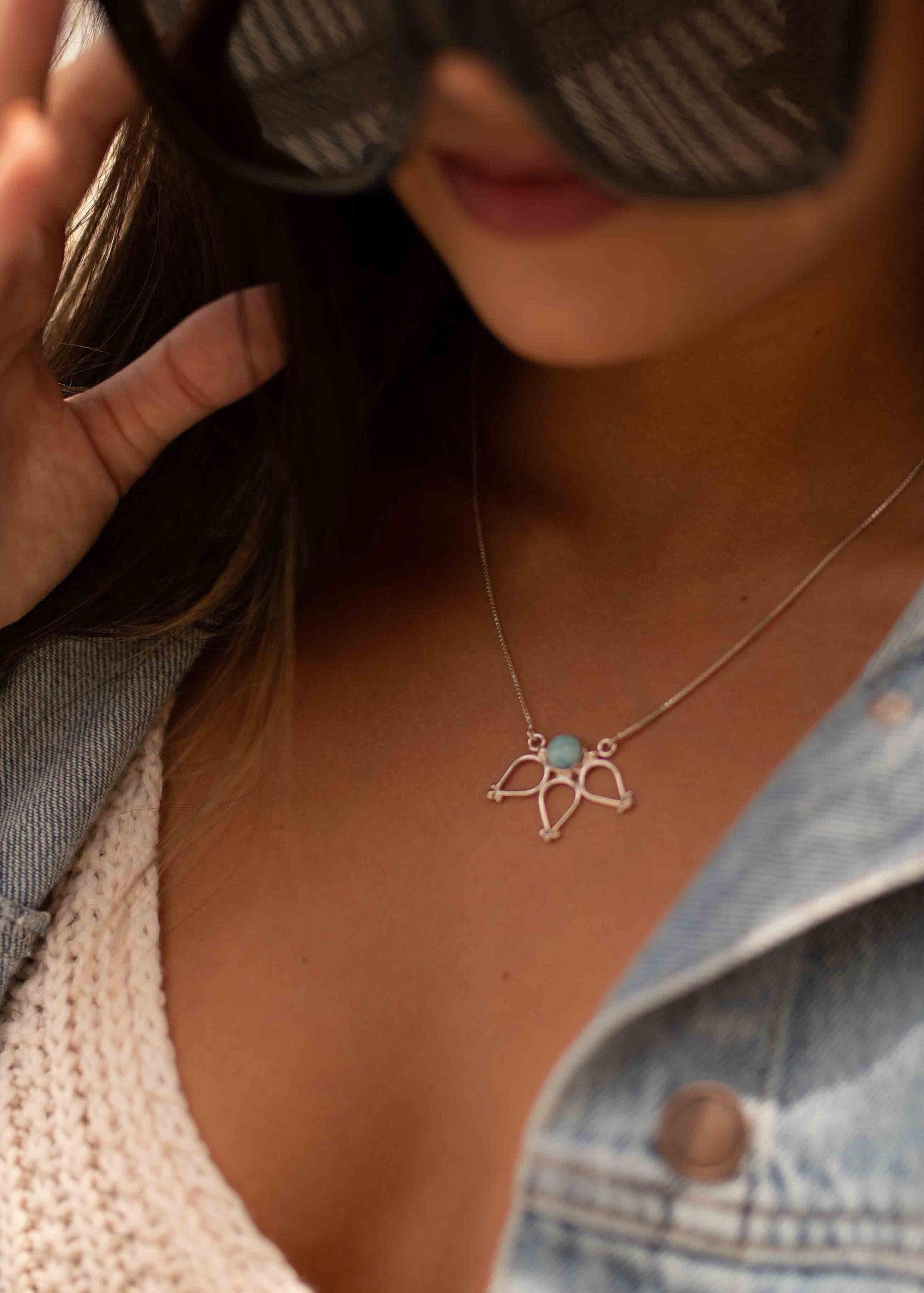Larimar Lotus Flower Necklace ~ Sterling Silver 925 ~Jewelry  ~ Minimalist~ Handmade~ Thin Chain~ Delicate ~Layered ~ MN076