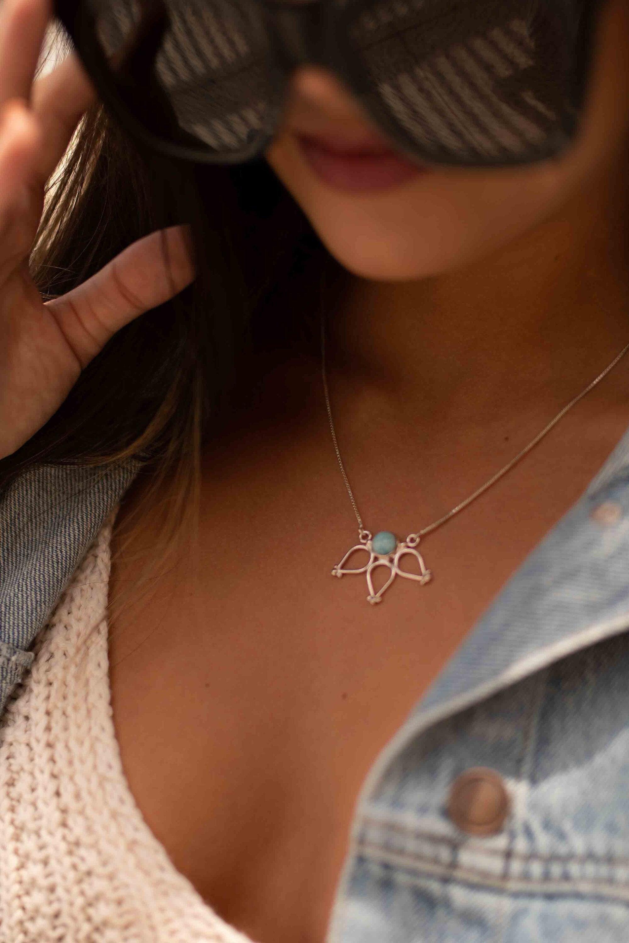 Larimar Lotus Flower Necklace ~ Sterling Silver 925 ~Jewelry  ~ Minimalist~ Handmade~ Thin Chain~ Delicate ~Layered ~ MN076