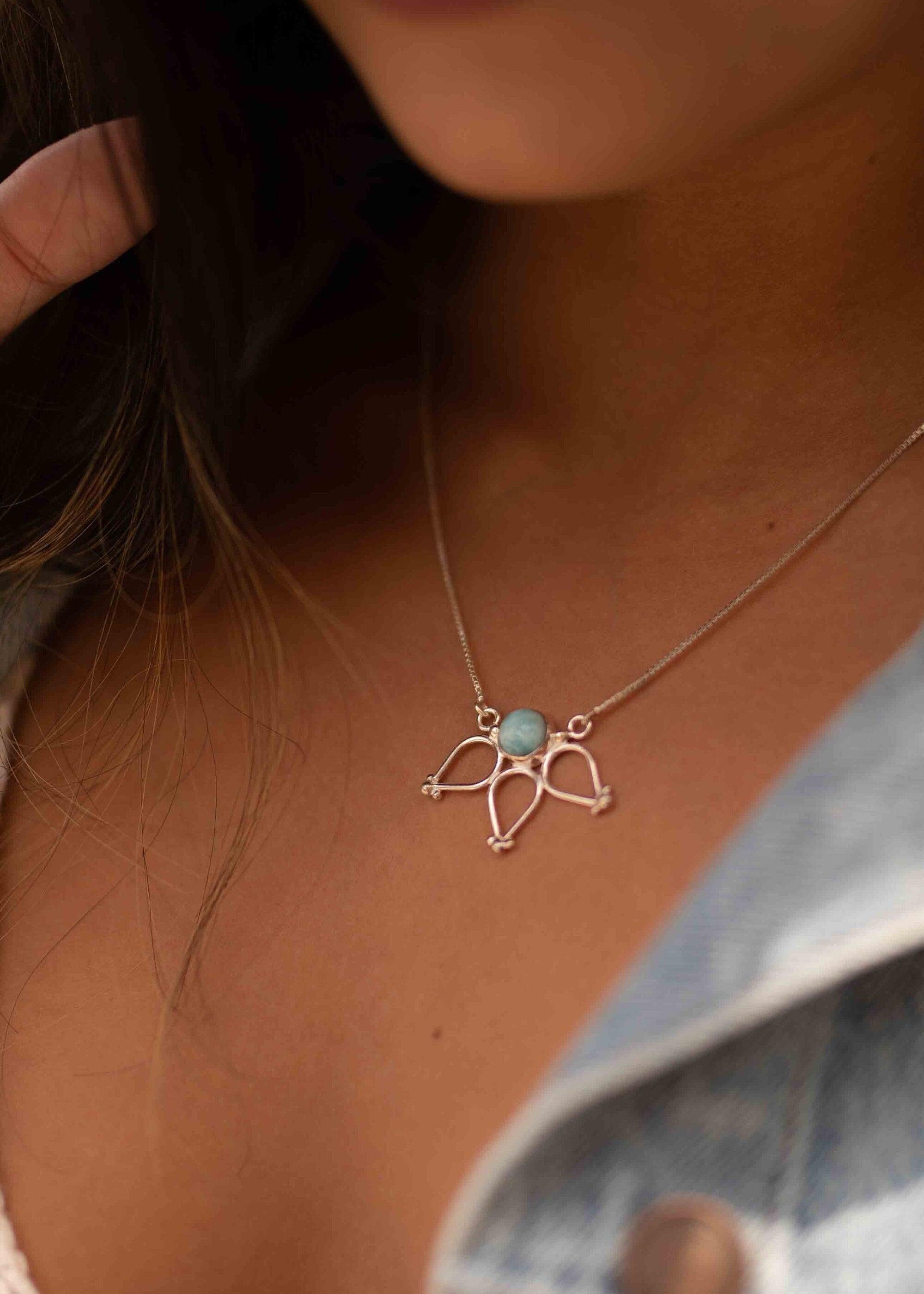 Larimar Lotus Flower Necklace ~ Sterling Silver 925 ~Jewelry  ~ Minimalist~ Handmade~ Thin Chain~ Delicate ~Layered ~ MN076