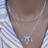 Moonstone Lotus Flower Necklace (only) ~ Sterling Silver 925 ~Jewelry  ~ Minimalist~ Handmade~ Thin Chain~ Delicate ~Layered ~ MN077