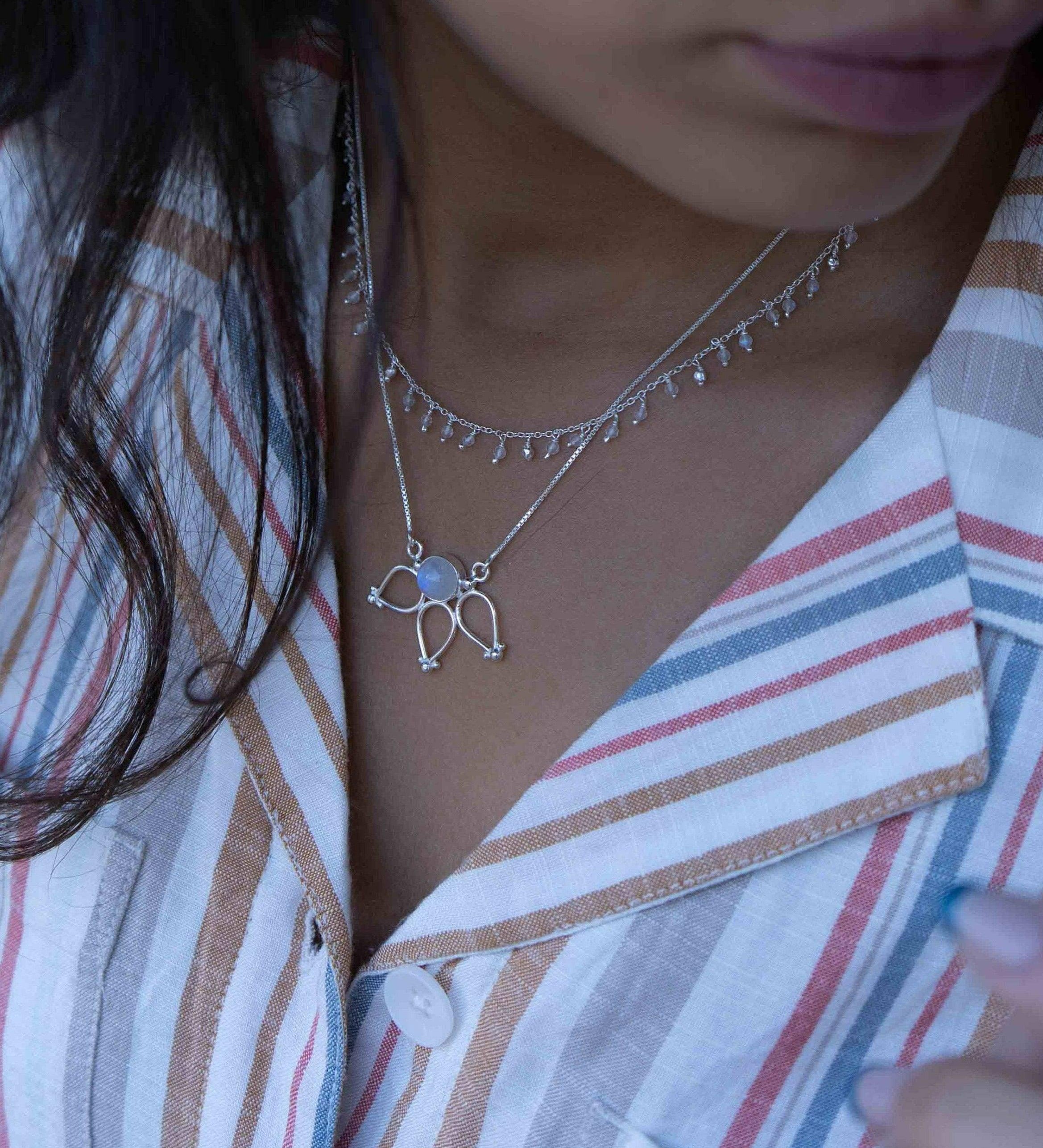 Moonstone Lotus Flower Necklace (only) ~ Sterling Silver 925 ~Jewelry  ~ Minimalist~ Handmade~ Thin Chain~ Delicate ~Layered ~ MN077