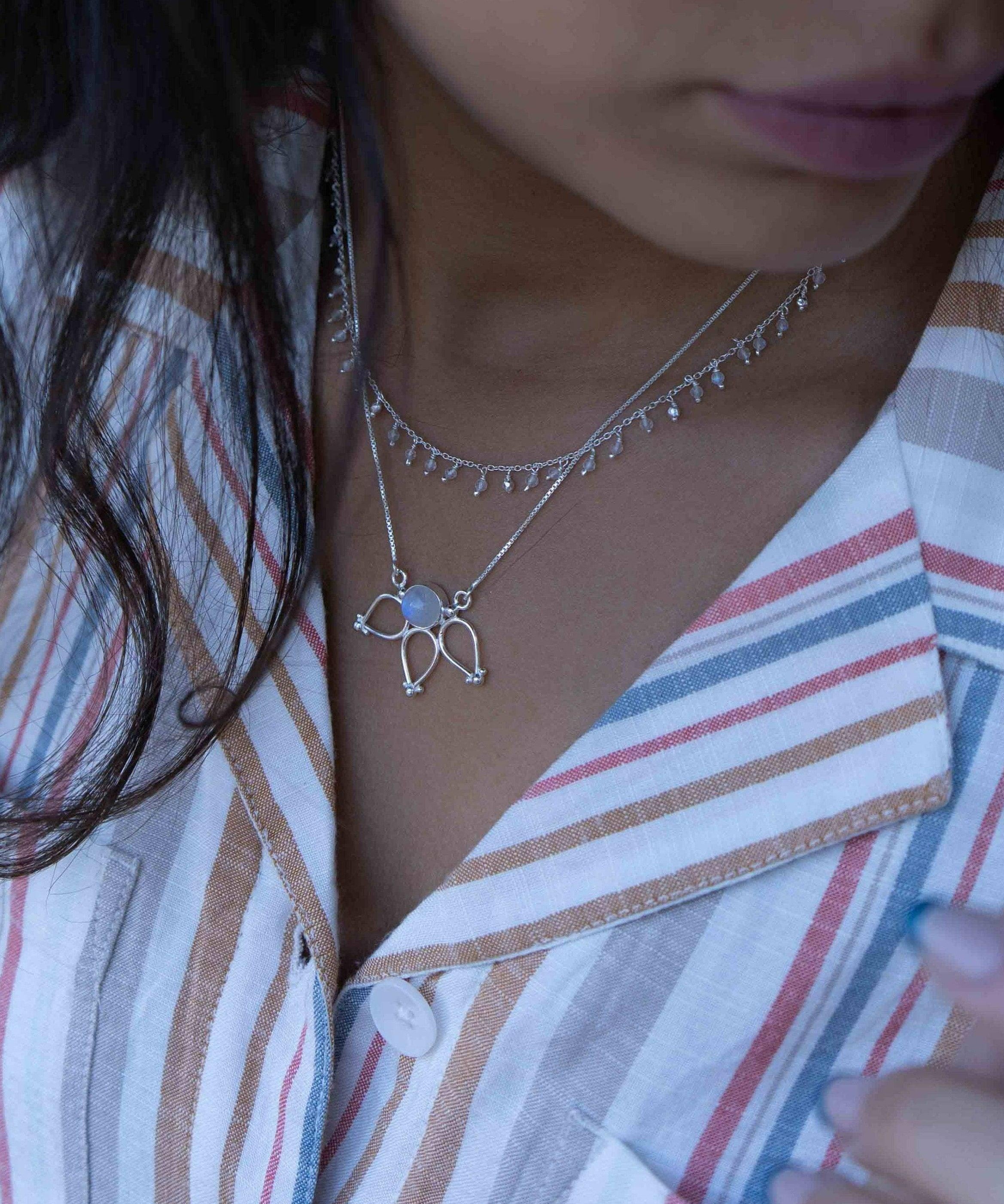 Moonstone Lotus Flower Necklace (only) ~ Sterling Silver 925 ~Jewelry  ~ Minimalist~ Handmade~ Thin Chain~ Delicate ~Layered ~ MN077